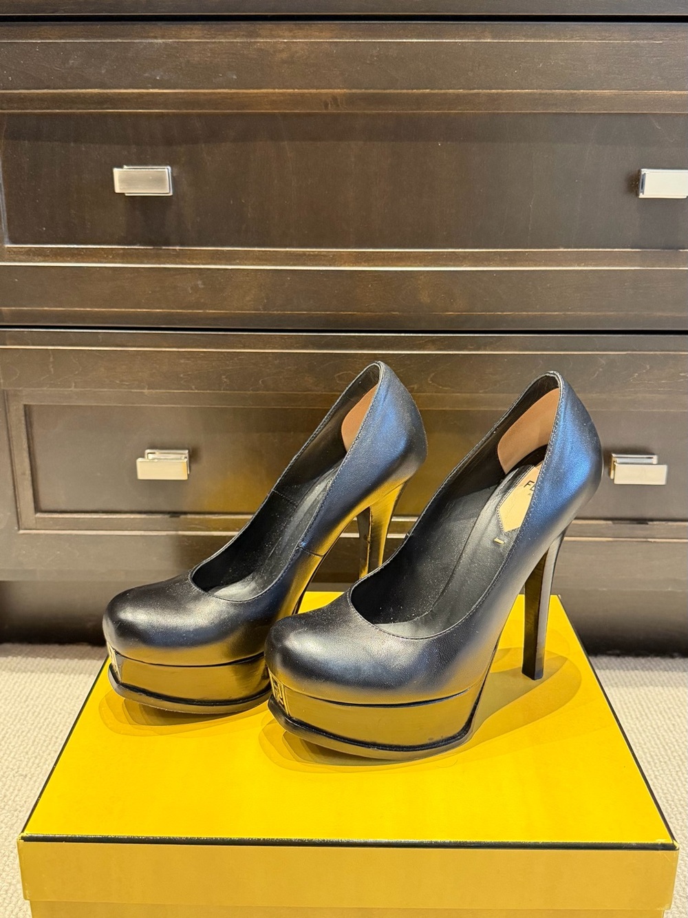 Fendi Black Leather Platform Stiletto Pumps